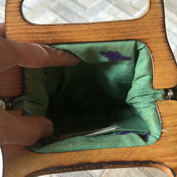 Vintage Contessa velvety chenille woven lined bag w/ wooden handle from Japan - Picture 4 of 9